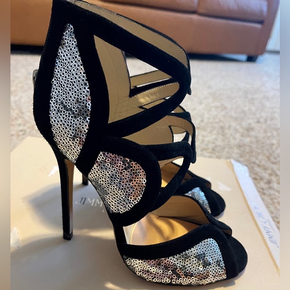 Jimmy Choo Tempest Black Suede Sequin 7.5 excellent condition